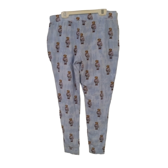 Ralph Lauren Teddy Bear PJ Pants Light Blue Pocketed Cuffed Drawstring Waist S - Picture 7 of 13